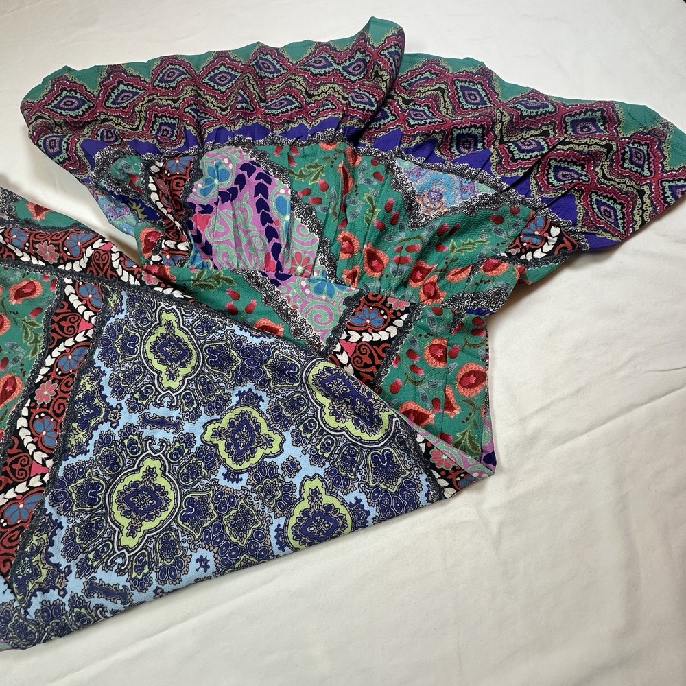 Umgee Patchwork Wide Legs Ruffle Hem Boho Festival Hippie Women's Pants Size M - Picture 3 of 12